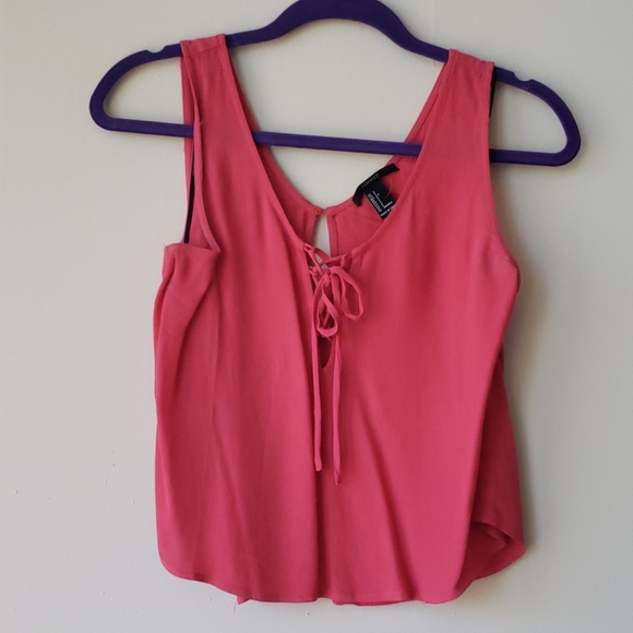 Lace Up Front Coral Crop Top - Picture 1 of 4